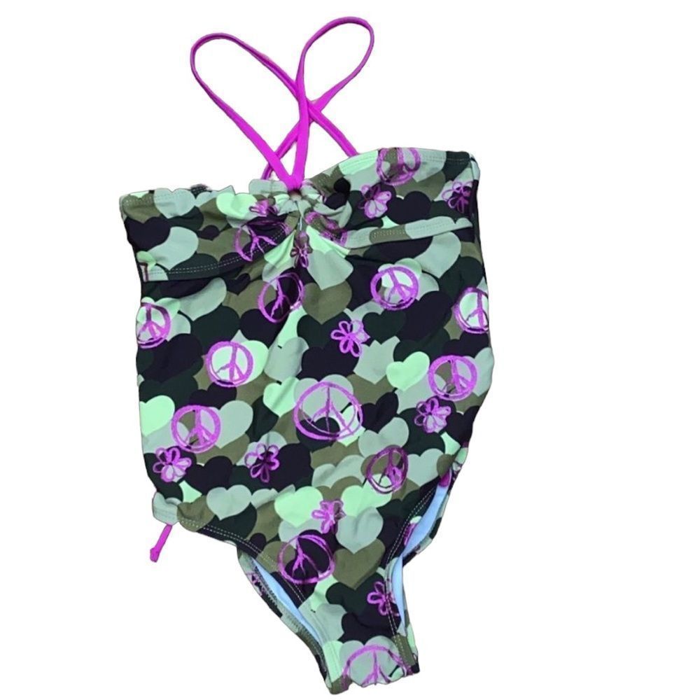 •OP• camo hearts little girls bathing suit size 10/12